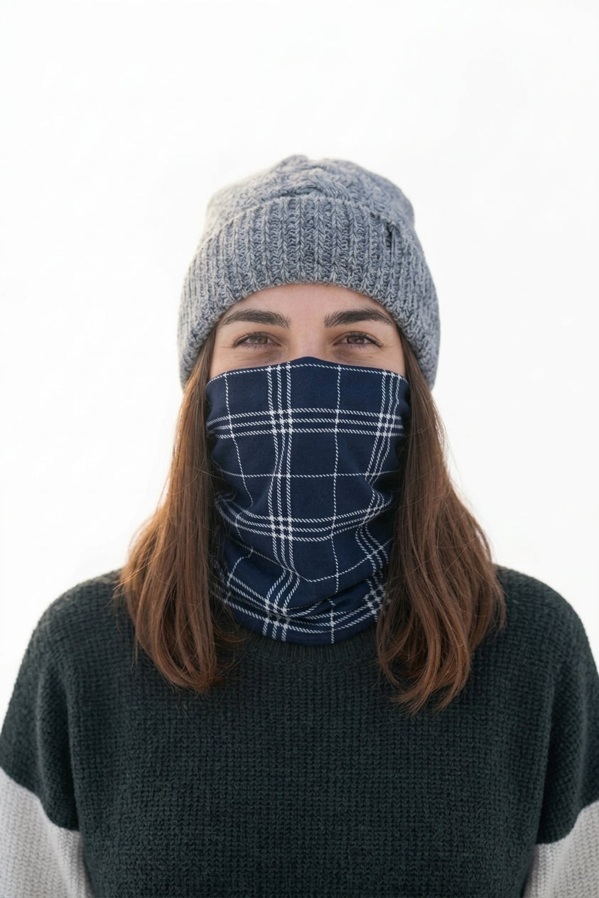 Functional Headgear - Coton Lycra Carreau Navy