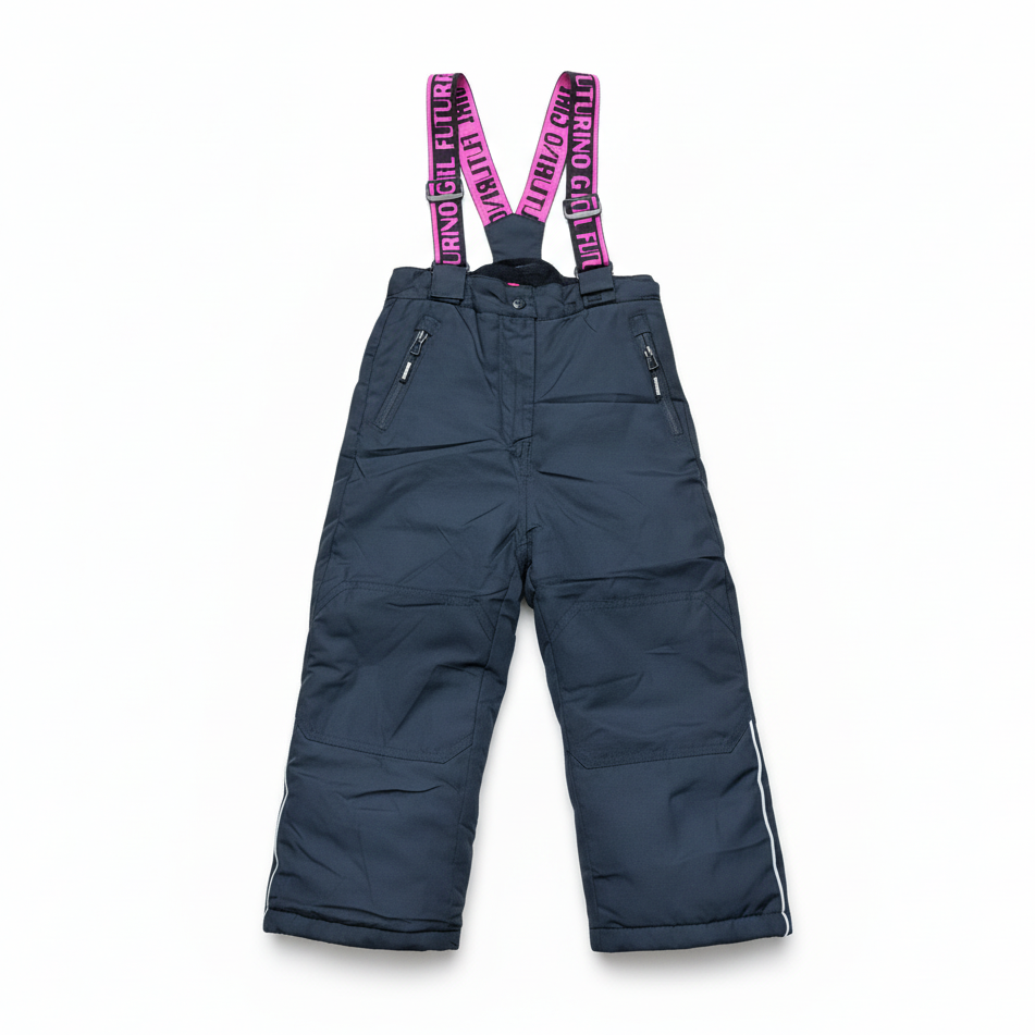 Ski Pant Black Kids Suspender Fushia