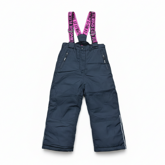 Ski Pant Black Kids Suspender Fushia