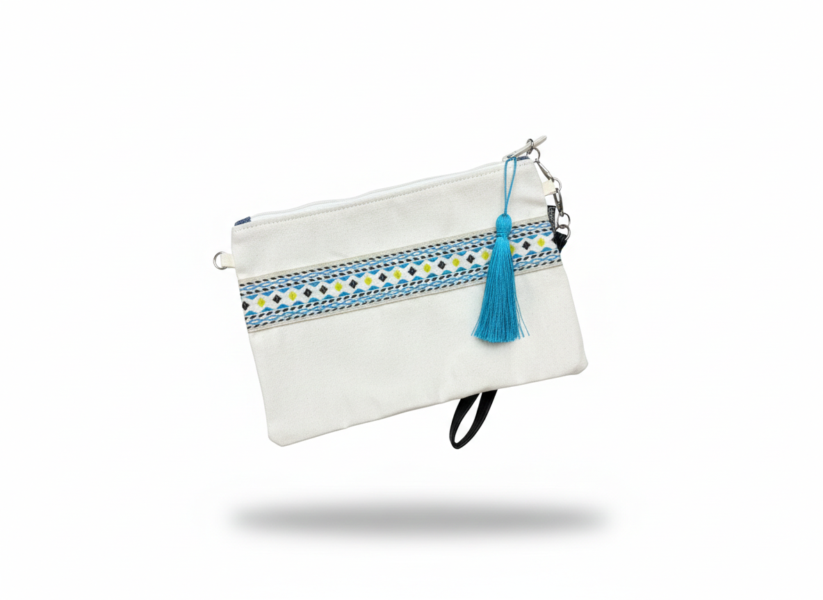 Crossbody bag White Blue Embroidery