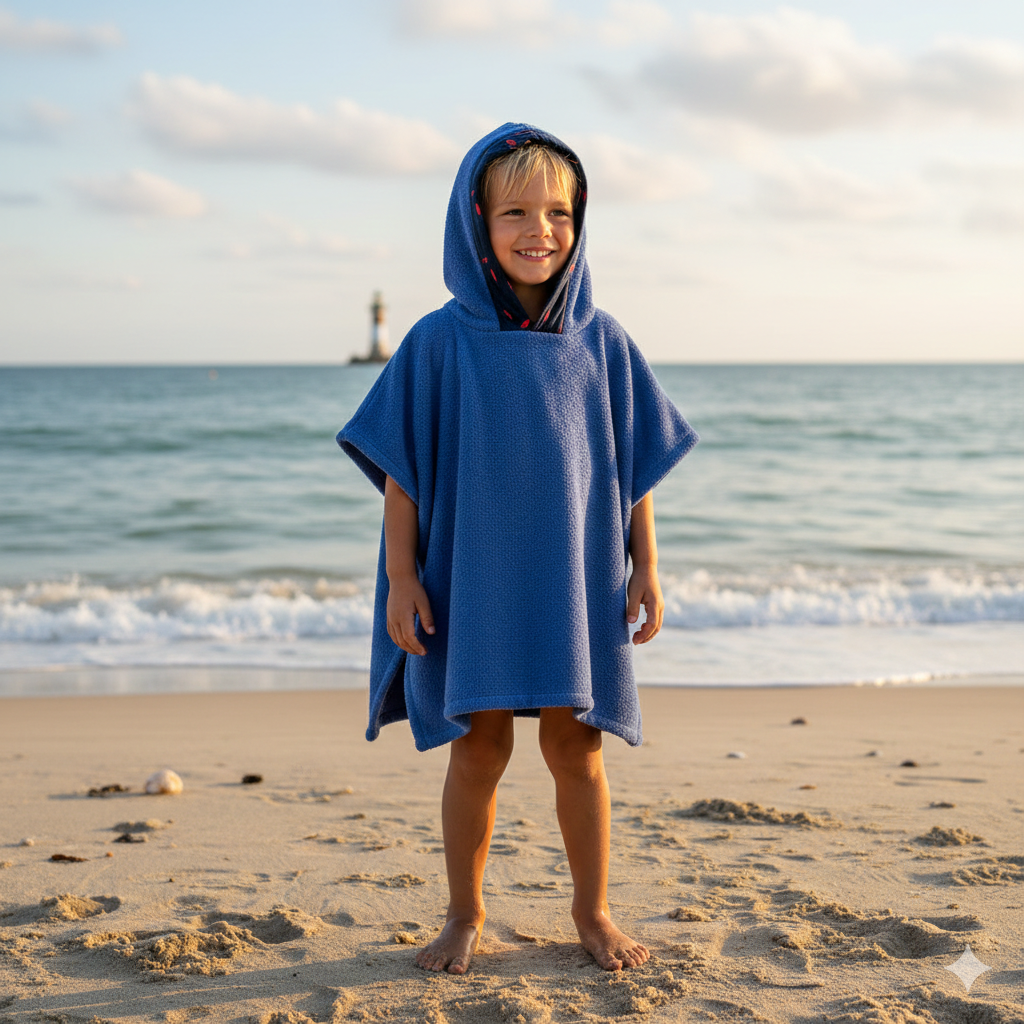 Poncho Towel Blue/Navy Saumon Design