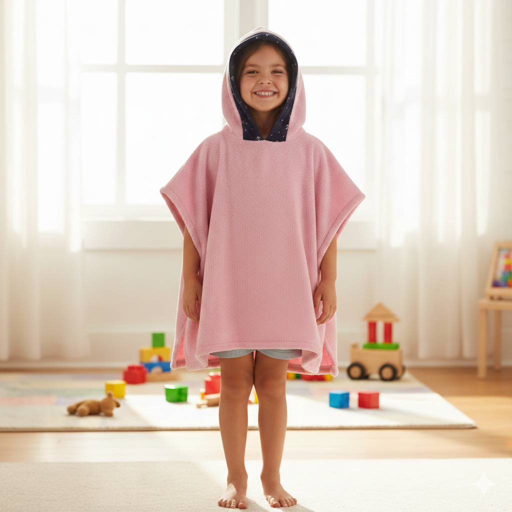 Poncho Towel Pink Navy/Anchor