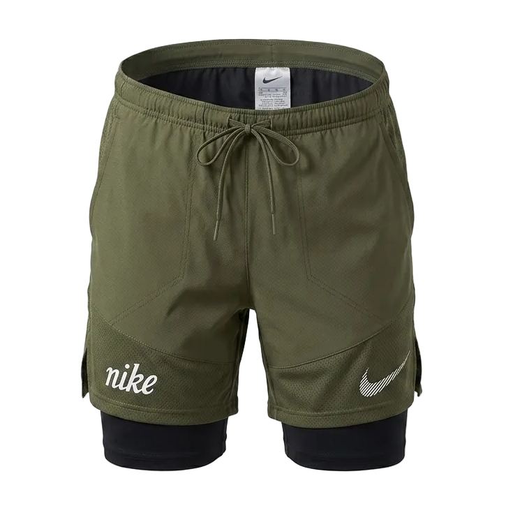 2-in-1 Running Shorts Olive Green #2507