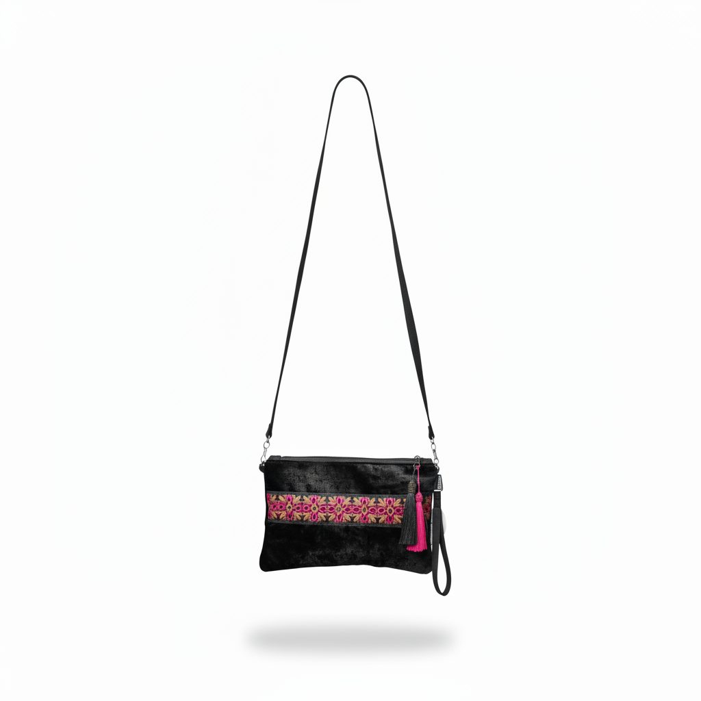Crossbody bag Black Fushia/Gold Embroidery