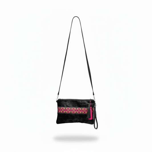 Crossbody bag Black Fushia/Gold Embroidery
