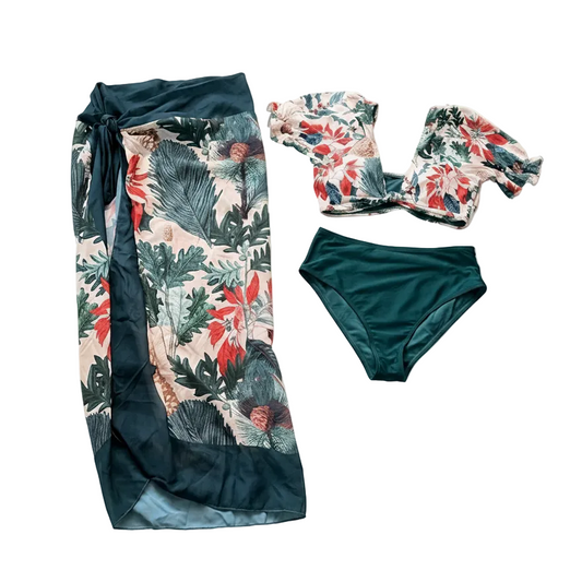 Swimsuit (Maillot) Three-Pieces Olive/Orange
