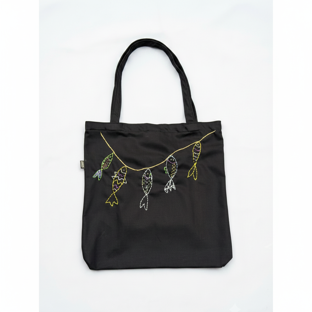 Tote Bag Black Five Fish Multicolor