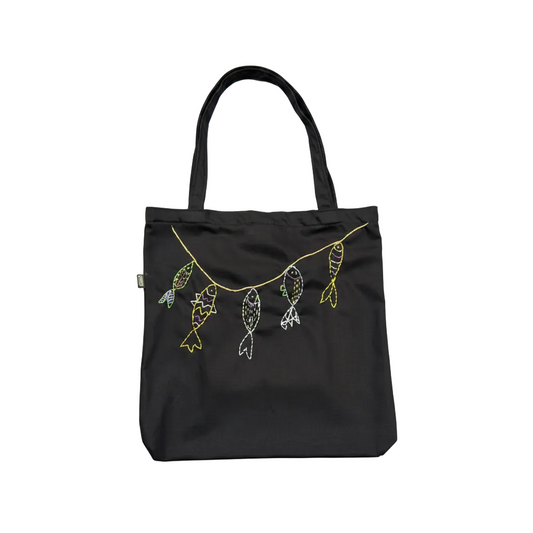 Tote Bag Black Five Fish Multicolor