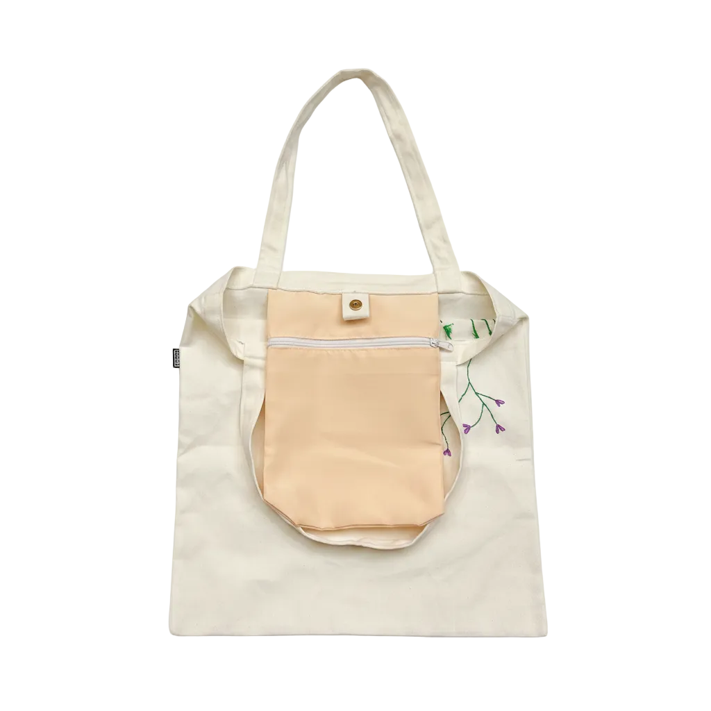 Tote Bag Off/White Embroidered Flower