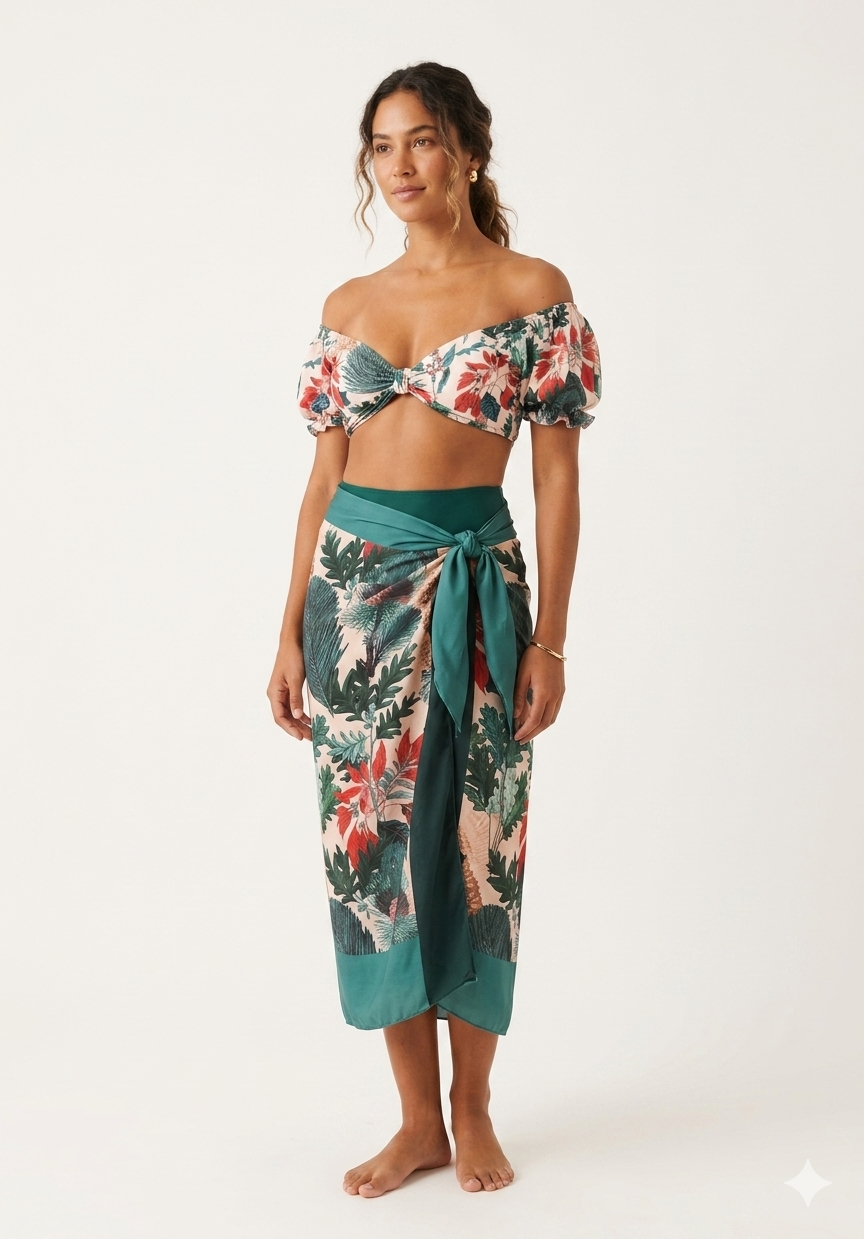 Swimsuit (Maillot) Three-Pieces Olive/Orange