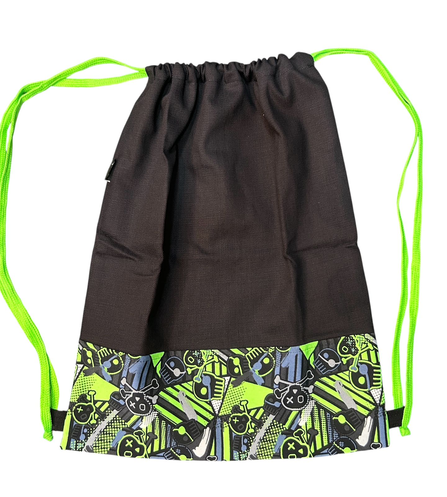 Lace Bag Black/ Green Skulls