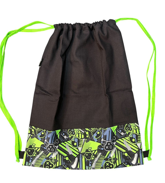 Lace Bag Black/ Green Skulls