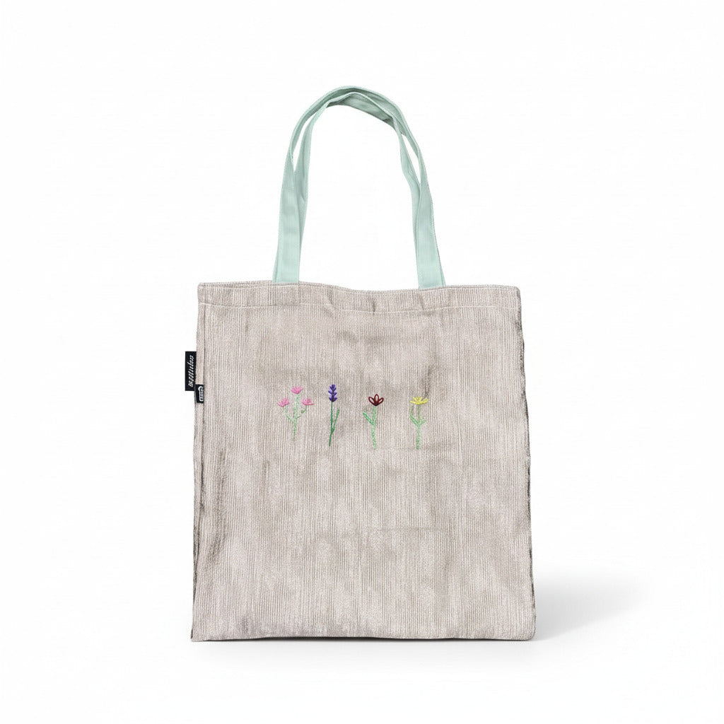 Tote Bag Beige Embroidered Flower