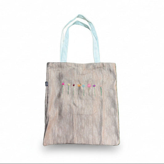 Tote Bag Light Gold 8 Flowers Embroidered