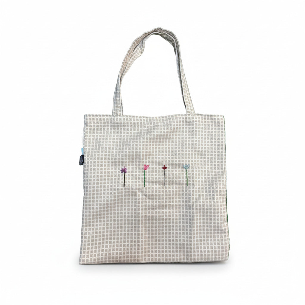 Tote Bag Carreau 4 flowers embroidered