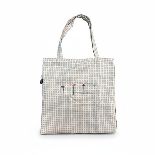 Tote Bag Carreau 4 flowers embroidered