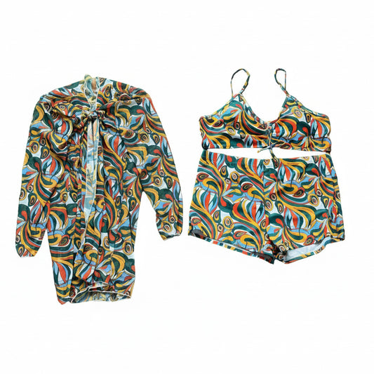 Swimsuit (Maillot) Three-Pieces Green/Yellow/Blue