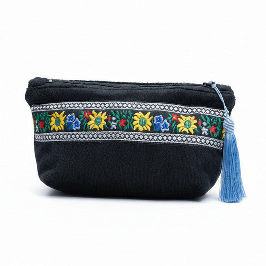Handbag Black Floral Embroidered
