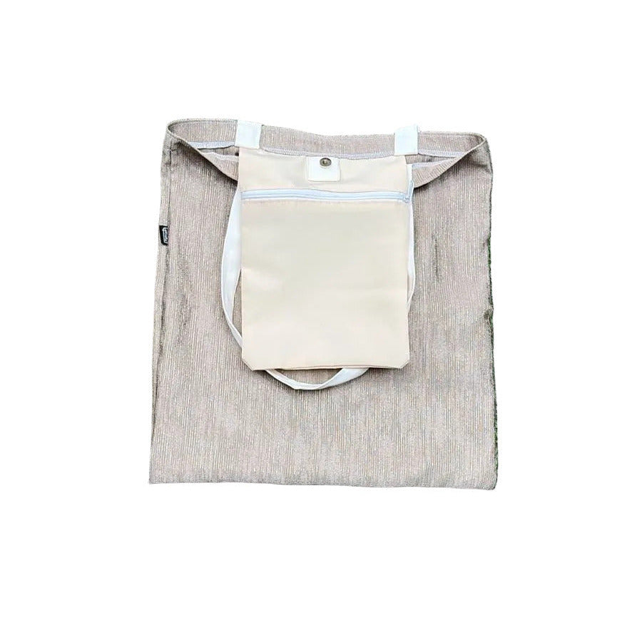 Tote Bag Beige Embroidered Flower