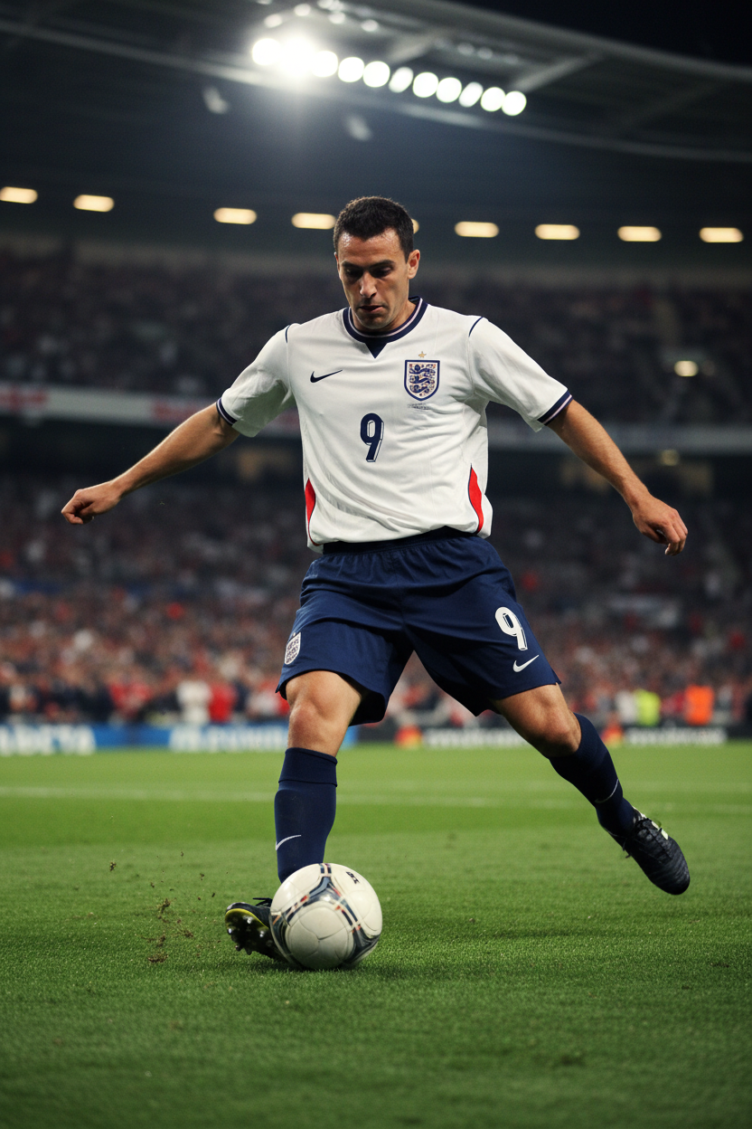 Adult playing football in England Kane #9 kit