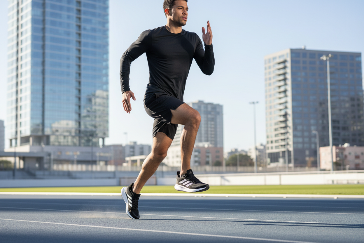 Adult wearing Adidas running shoes