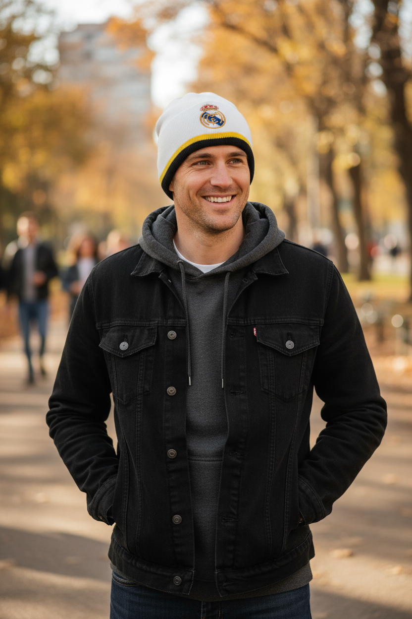 Adult wearing Real Madrid beanie hat