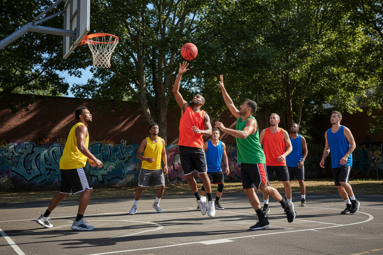 Adults Playing Basketball with Spalding Layup TF-50