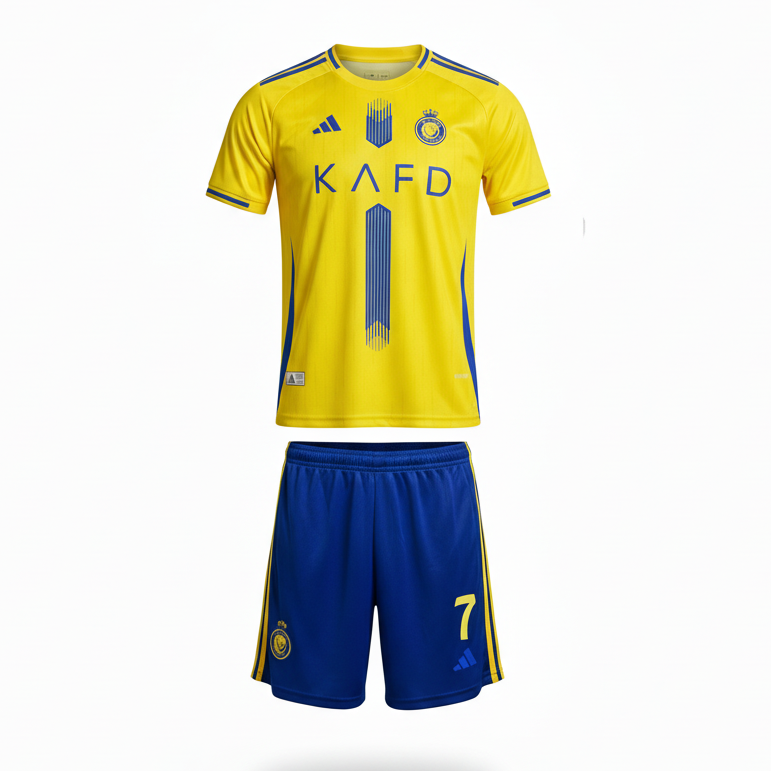 Al Nassr Yellow & Blue Kit – Ghost Mannequin White Background