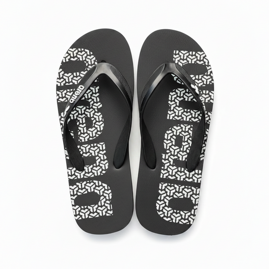 Arena Black Patterned Flip Flops White Background