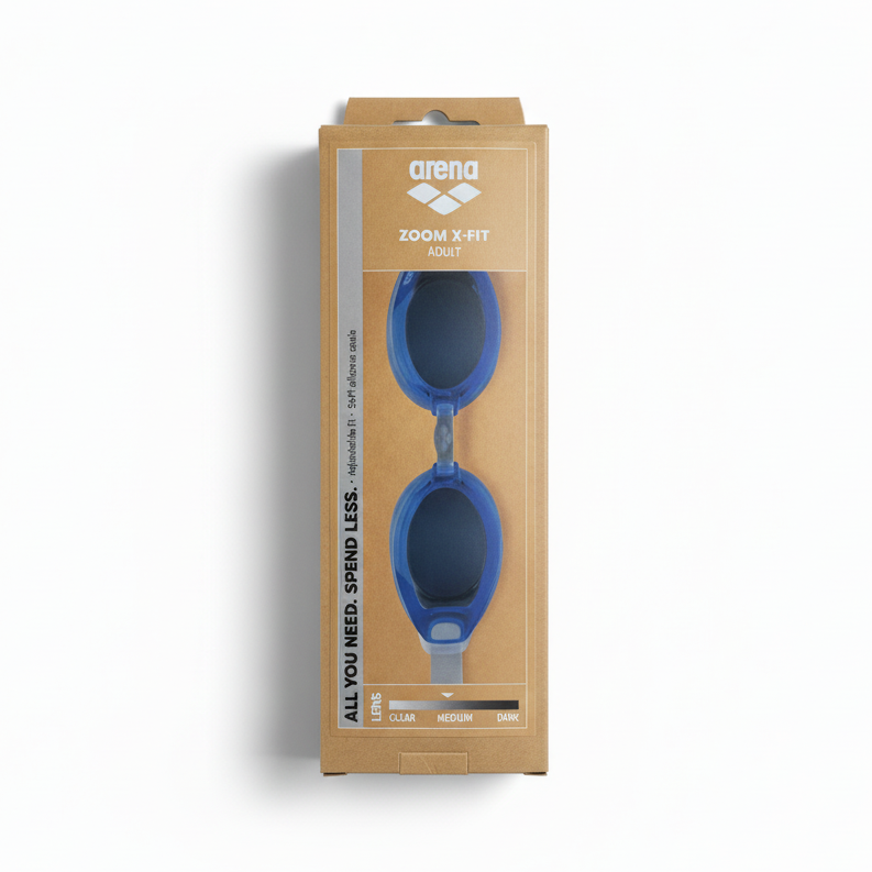 Arena Zoom X-Fit Adult blue goggles box white background