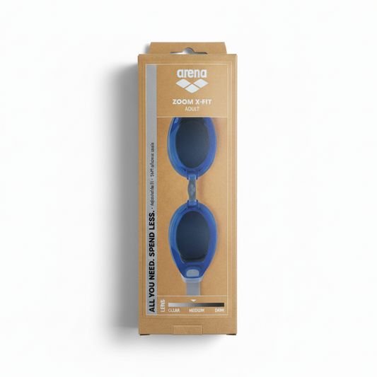 Arena Zoom X-Fit Adult blue goggles box white background