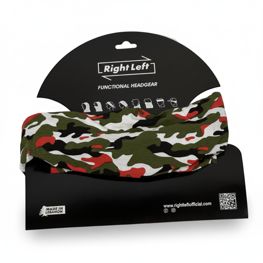 Army red camo headgear on white background