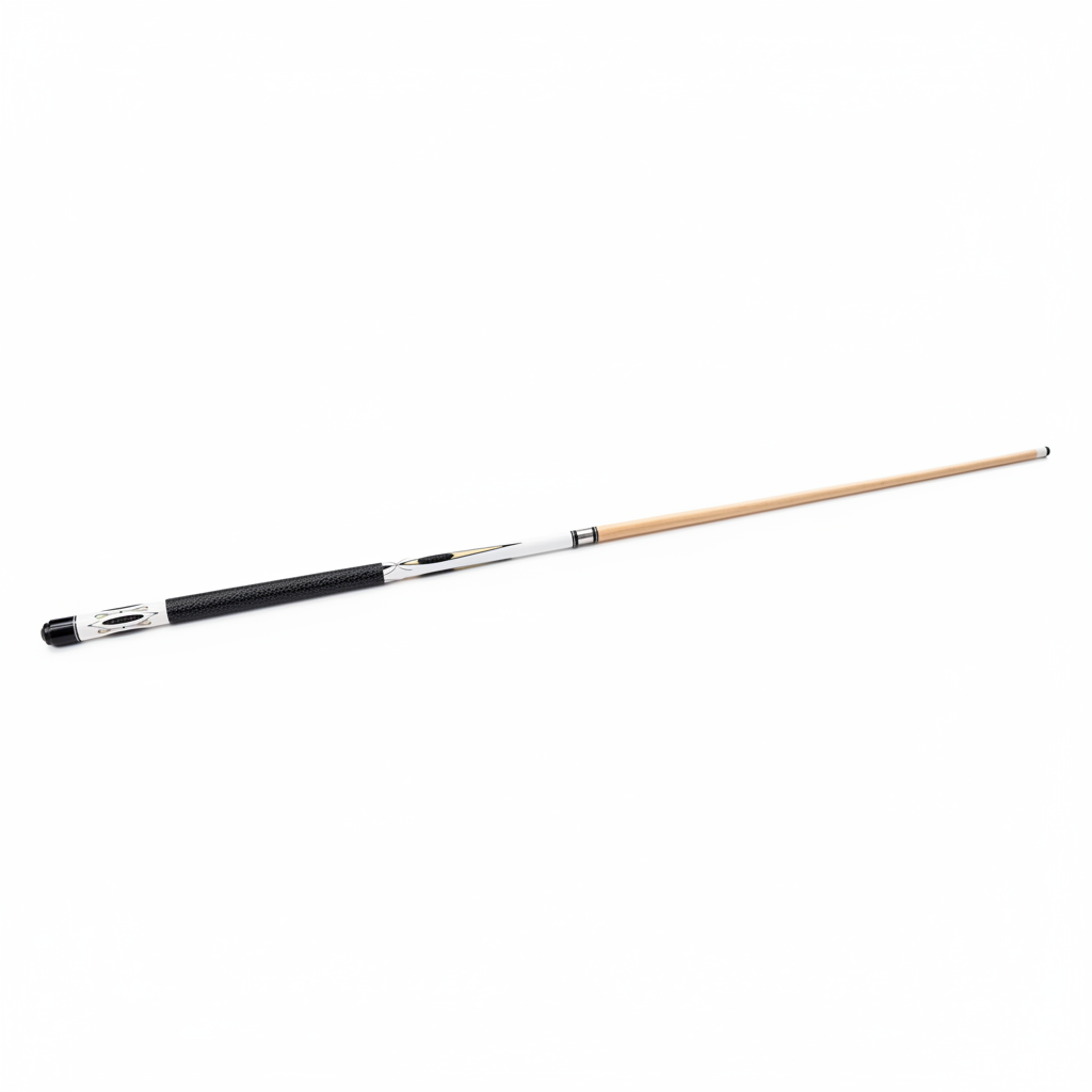 Assembled White & Black Billiard Cue White Background