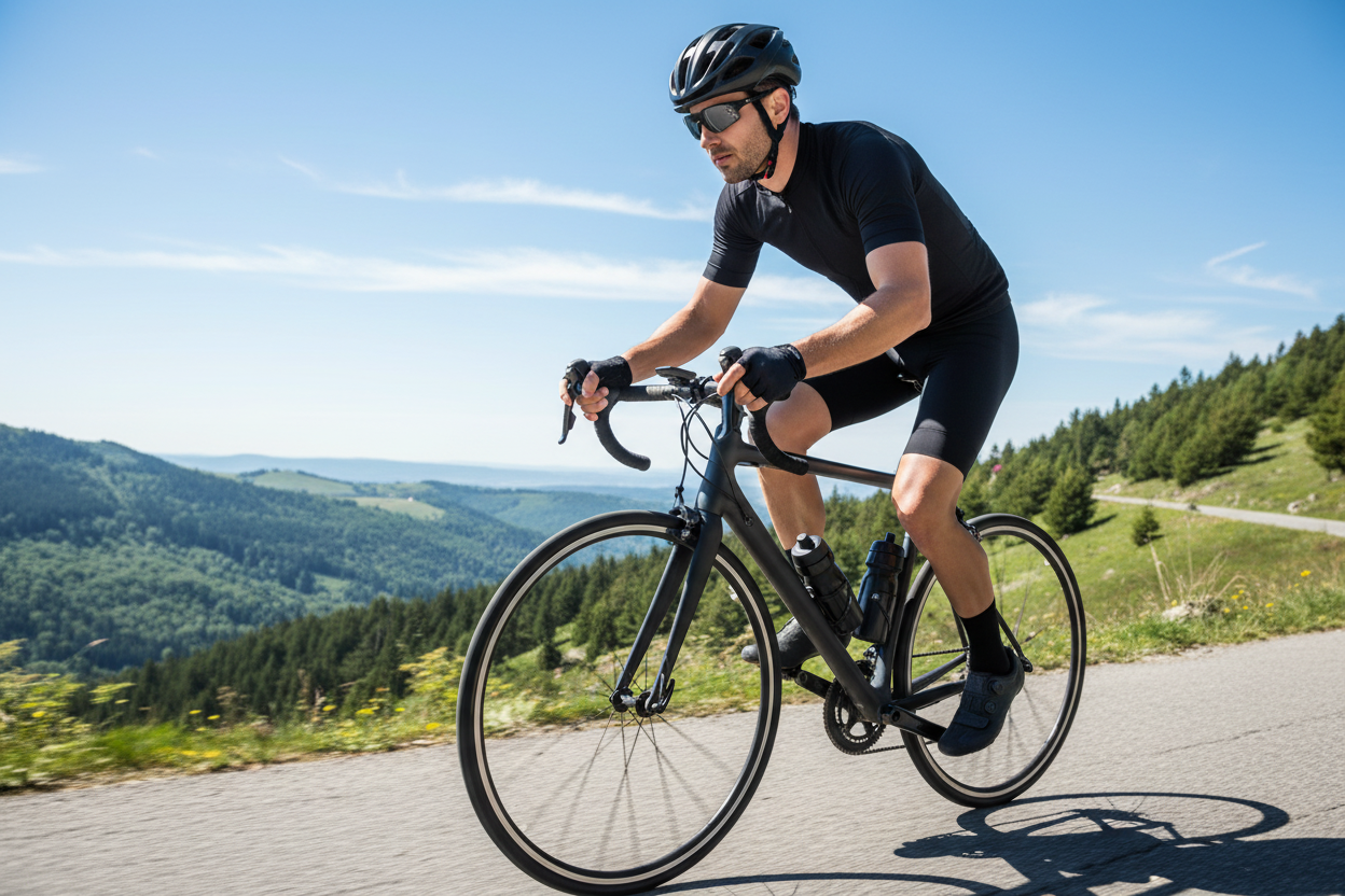 Athletic Man on Bicycle with Black Water Bottle