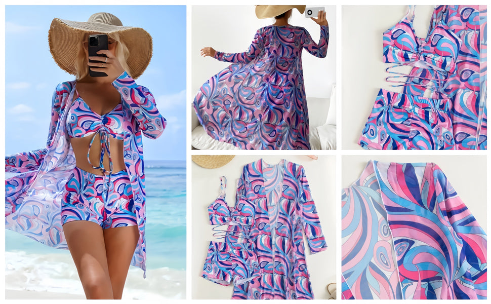 Swimsuit (Maillot) Three-Pieces Blue/Pink/Violet