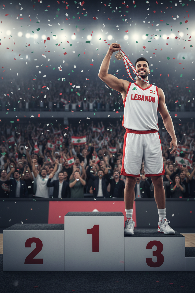 Basketball Player Standing on Podium Block 3