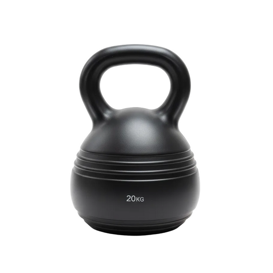 Black 20kg kettlebell on white background