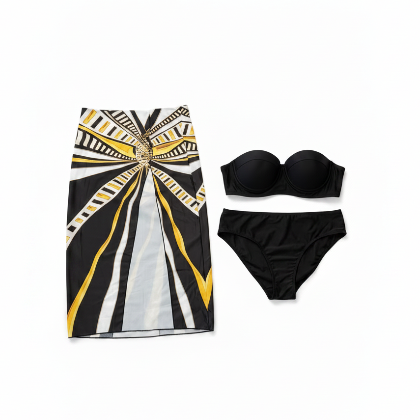 Swimsuit (Maillot) Three-Pieces Black/White/Yellow
