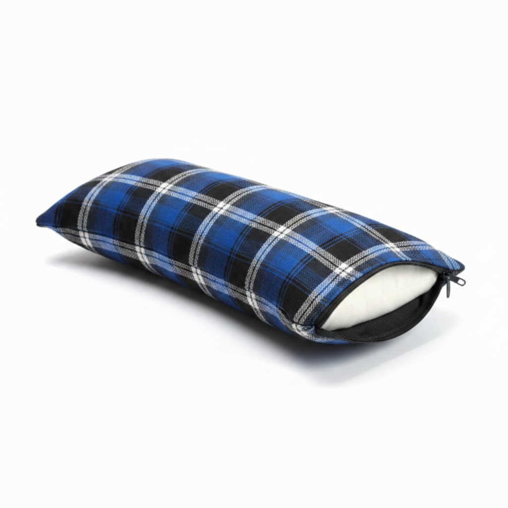 Black & Blue Plaid Bone-Shaped Neck Support Pillow