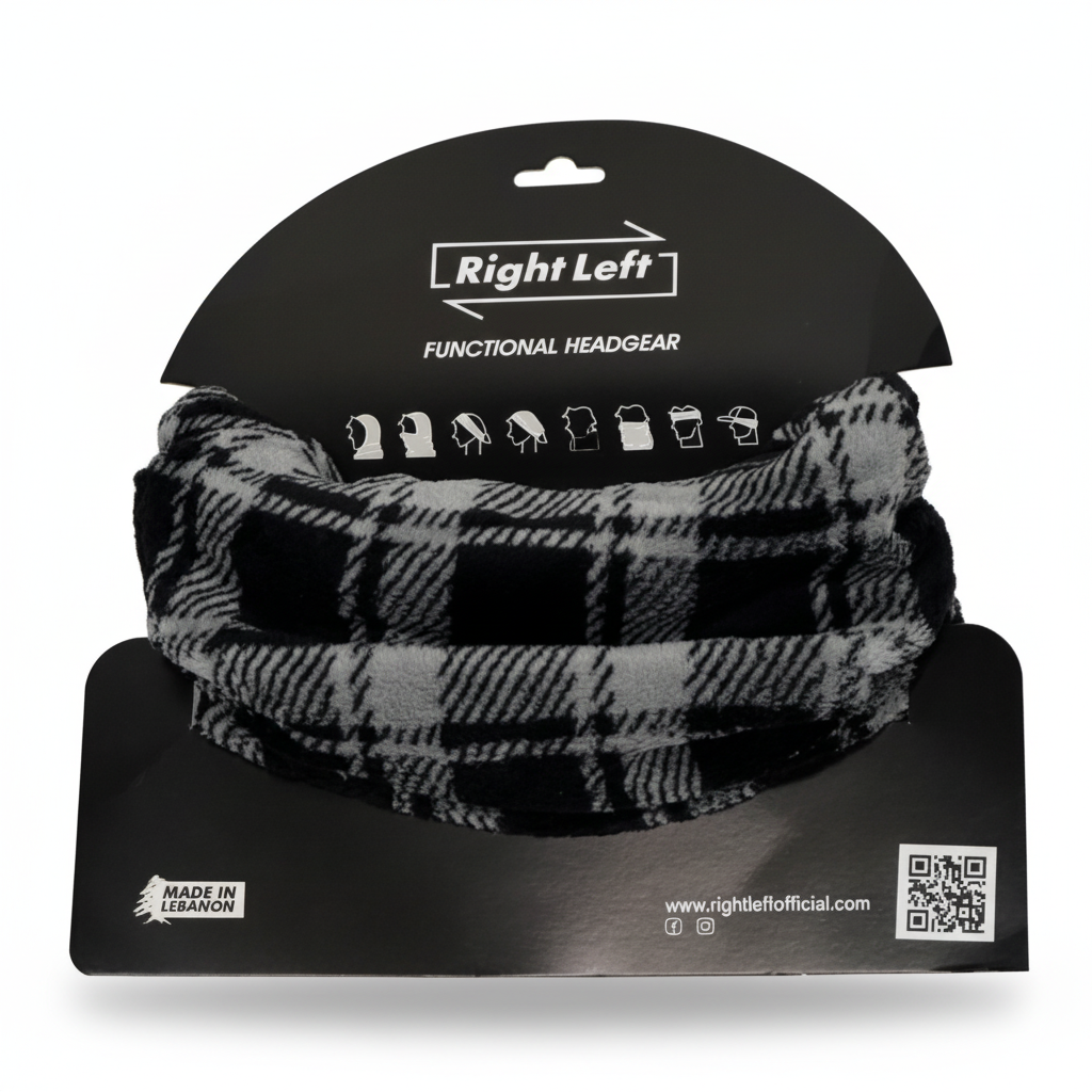 Black grey plaid fur headgear on white background