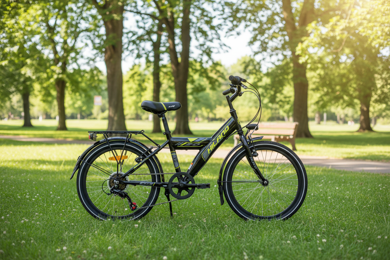 Black Hiland bicycle in park setting