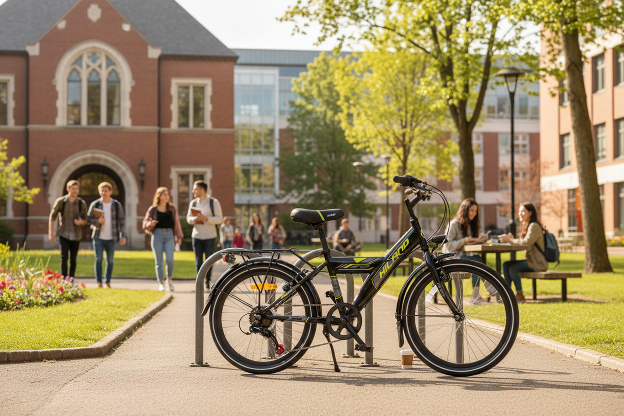 Black Hiland bicycle near school