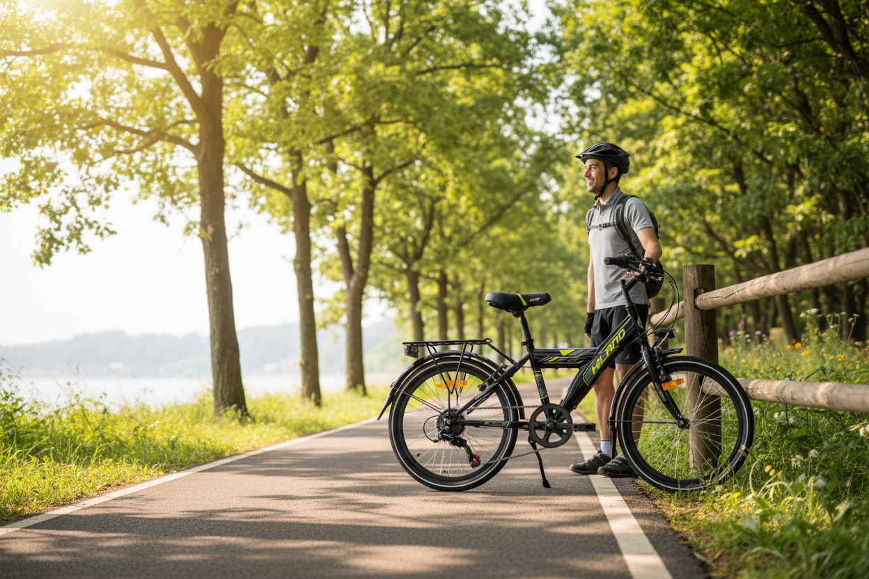 Black Hiland bicycle on bike path