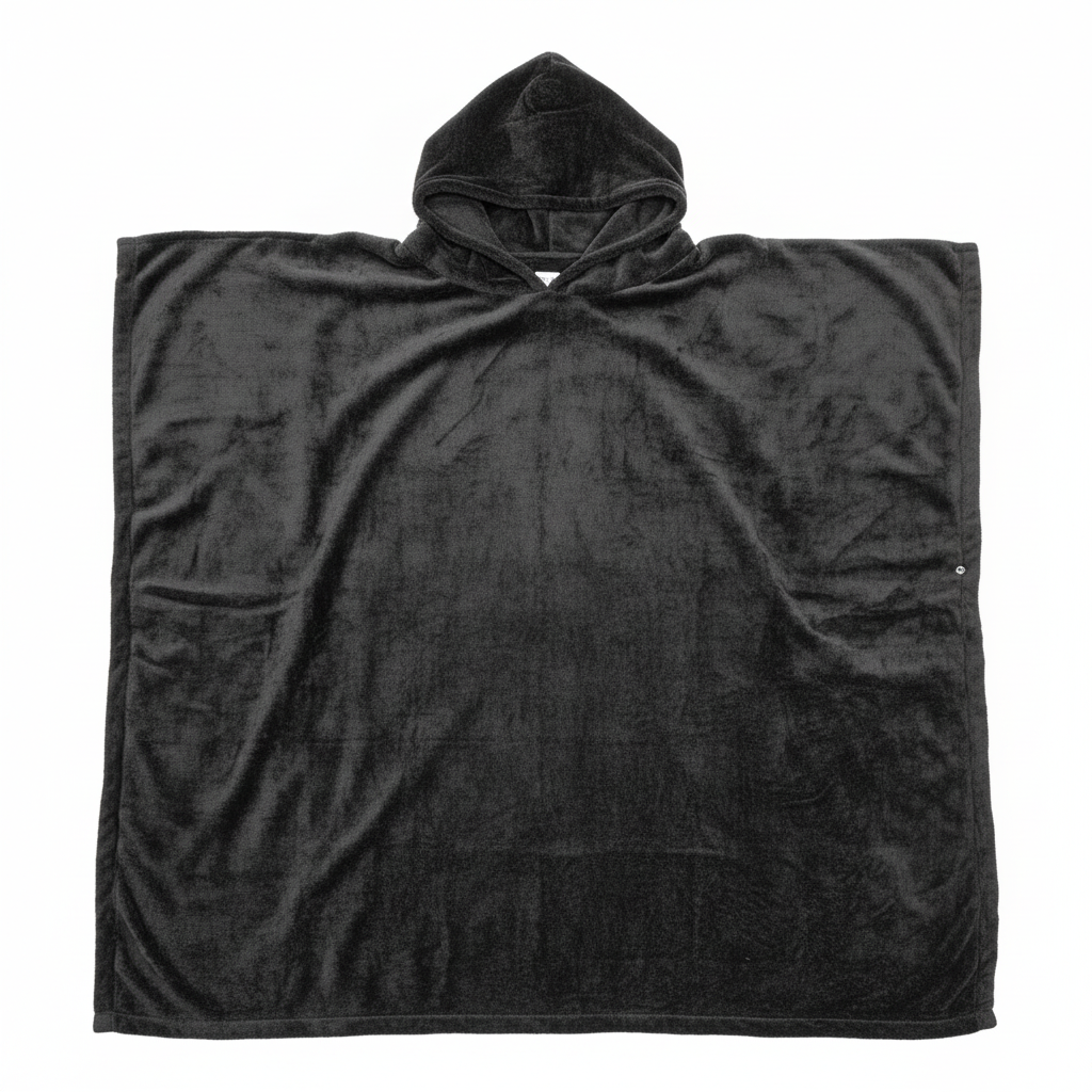 Black hooded poncho on white background