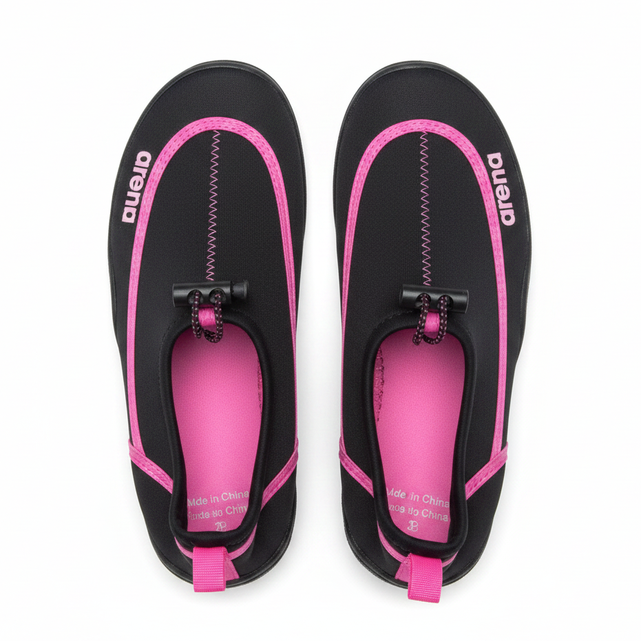 Black pink Arena aqua shoes white background top view