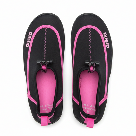 Black pink Arena aqua shoes white background top view