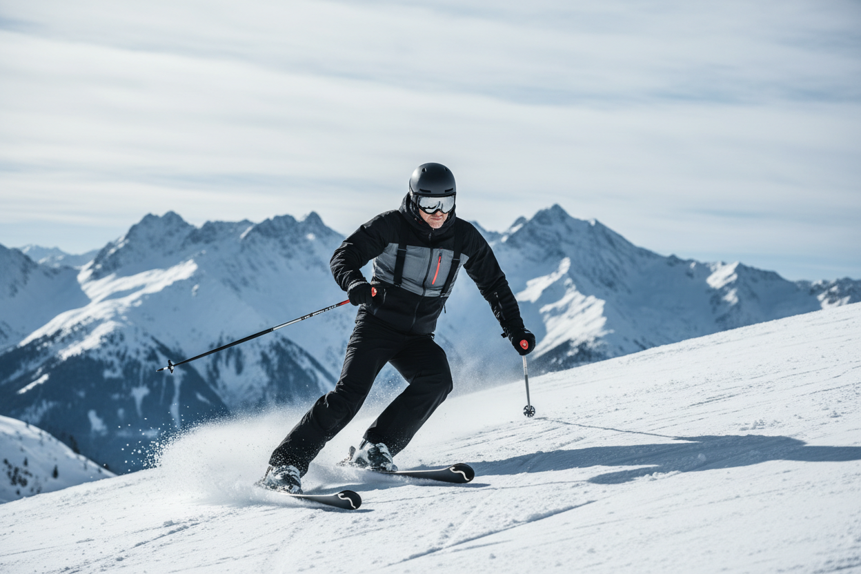 Black ski pants male model lifestyle photo