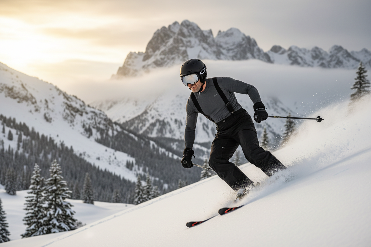 Black ski pants male model lifestyle photo