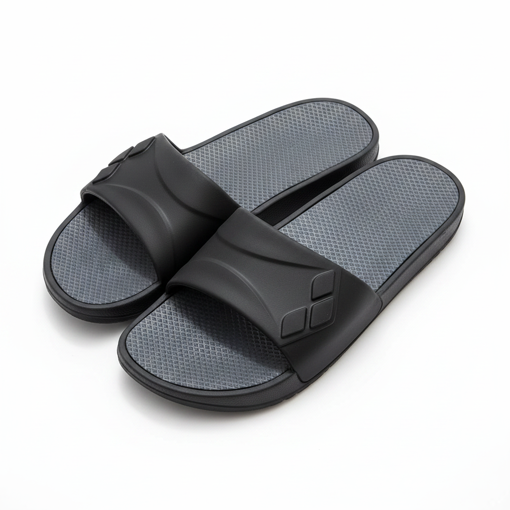 Black Slide Sandals – White Background