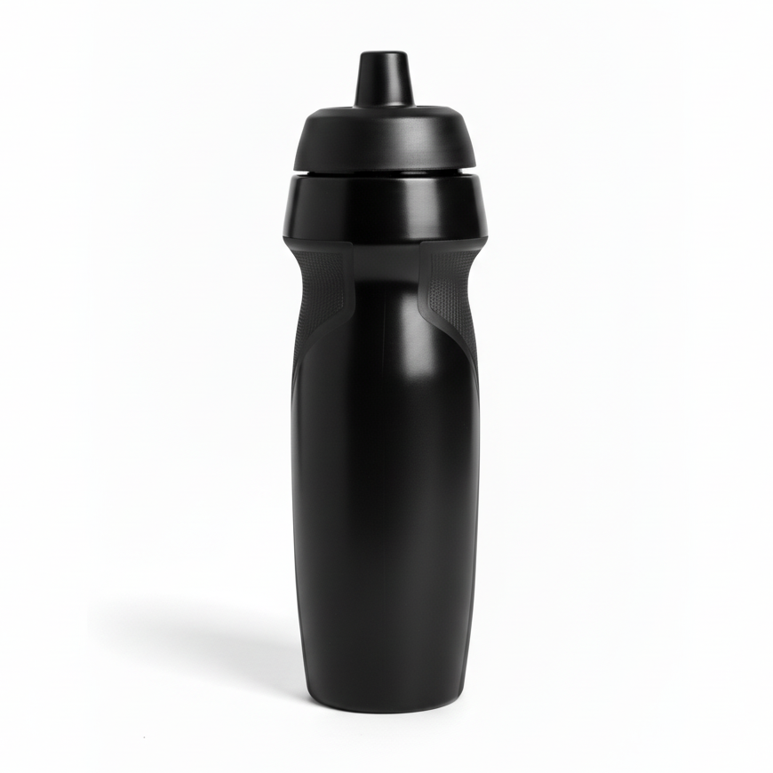 Black Sports Water Bottle on White Background